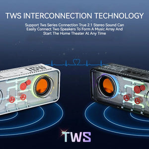 1PC Punk Style Dual Speakers Transparent Mechanical Wireless Bluetooth Speakers LED TWS Bass Diaphragm Sound