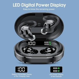 2025 New Ultralight Bluetooth Headphones 125Hrs Wireless Earbuds with Display Charger Case over Ear Bud with Earhooks,Noise Cancelling Mic,Waterproof Deep Bass Headset for Workout,Black
