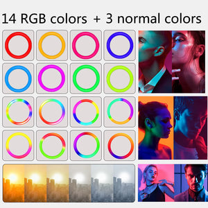 26CM RGB Fill Photography Lighting Phone Ringlight Tripod Stand Photo Led Selfie Remote Control Ring Light Lamp Youtube Live