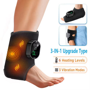 New Electric 3-In-1 Ankle Calf Foot Vibration Massager 6 Levels Hot Compress Massage Ankle Brace Plantar Fascia Leg Muscle Relax