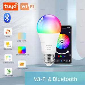 Tuya Smart LED Light Bulbs 220V 110V 15W 20W Bluetooth/Wifi E27 Alexa LED Lamp RGB Smart Life APP Google Assisatnt Voice Control