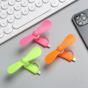 Universal Mobile Phone Handheld Fan Portable Phone Fan 2 in 1 Type-C Small Mini USB Chargeable Fan for Mobile Phone