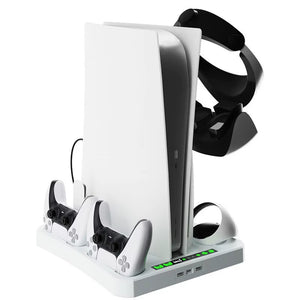 For PS VR2 Handle Charger Dock PS5 Multi-Function Cooling Station Stand Base for PS5 Host Game Disc CD VR Helmet Storage Holder