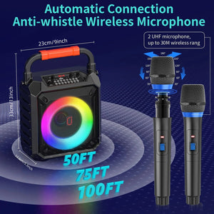 Bluetooth Speakers, Microphone Devices, Karaoke Machines Are Equipped with 2 Wireless Karaoke Microphones, Portable Bluetooth Speakers, Home Karaoke 0K Systems, with Rgb Colorful Lights