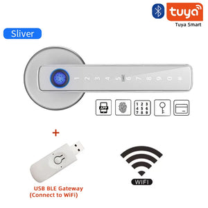 M5 Tuya BLE Fingerprint Door Lock Digital Electronic Lock with Password/Key/Ic Card/ Smartlife/ Tuya APP Unlock