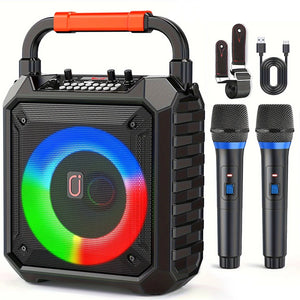 Bluetooth Speakers, Microphone Devices, Karaoke Machines Are Equipped with 2 Wireless Karaoke Microphones, Portable Bluetooth Speakers, Home Karaoke 0K Systems, with Rgb Colorful Lights