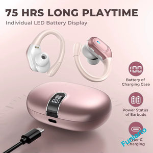 Sport Bluetooth 5.3 Earphones Earhook Headphones IPX7 Waterproof Wireless Earbuds 75 Hrs with LED Power Display Physical Buttons