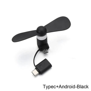 Universal Mobile Phone Handheld Fan Portable Phone Fan 2 in 1 Type-C Small Mini USB Chargeable Fan for Mobile Phone