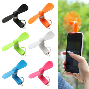 Universal Mobile Phone Handheld Fan Portable Phone Fan 2 in 1 Type-C Small Mini USB Chargeable Fan for Mobile Phone
