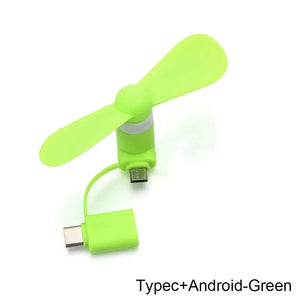 Universal Mobile Phone Handheld Fan Portable Phone Fan 2 in 1 Type-C Small Mini USB Chargeable Fan for Mobile Phone