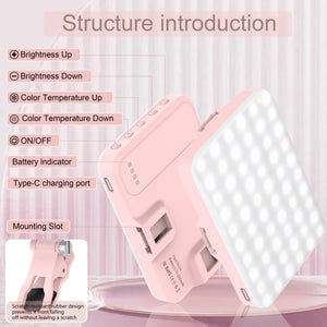 LED Selfie Light 60 High Power Rechargeable Clip Fill Video Light for Phone Ipad with Front & Back Clip Adjusted 3 Light Modes