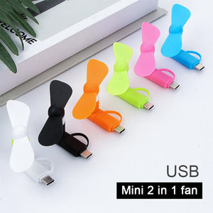 Universal Mobile Phone Handheld Fan Portable Phone Fan 2 in 1 Type-C Small Mini USB Chargeable Fan for Mobile Phone