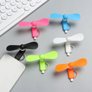 Universal Mobile Phone Handheld Fan Portable Phone Fan 2 in 1 Type-C Small Mini USB Chargeable Fan for Mobile Phone