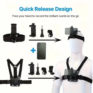 All-In-One Action Camera Accessories Kit Head Strap Chest Strap Mount Adjustable for Gopro Hero Phone Osmo SJCAM AKASO Insta360
