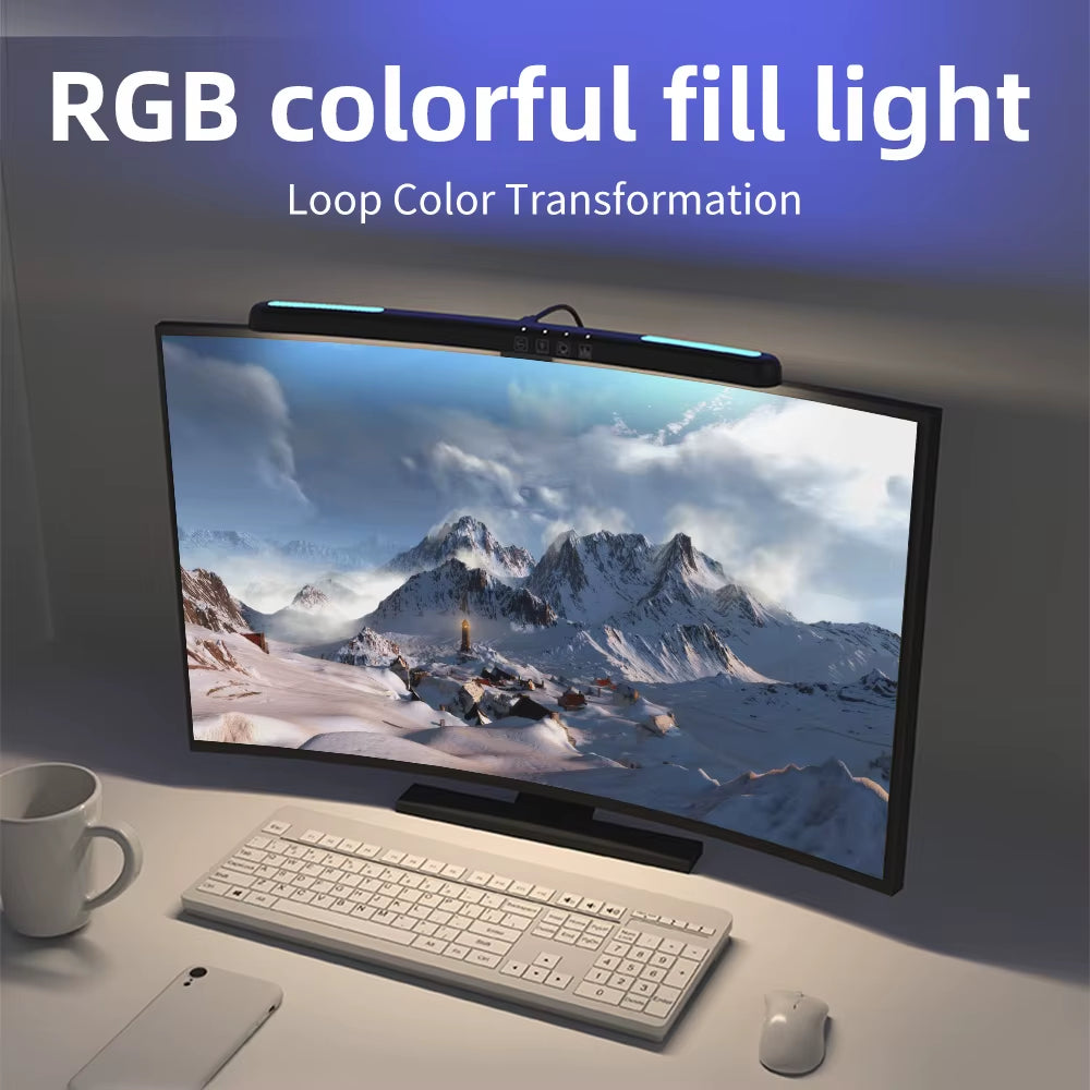 USB Stepless Dimming Screen Hanging Light Curved Screen Monitor Light RGB Background Atmosphere Desk Lamp Monitor Light Bar