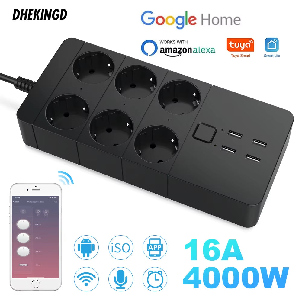 Smart Wifi Power Strip 4/6 EU 4USB Outlets Plug 5V3.1A Charging Port Timing Bluetooth Control with Alexa Googlehome Assistant