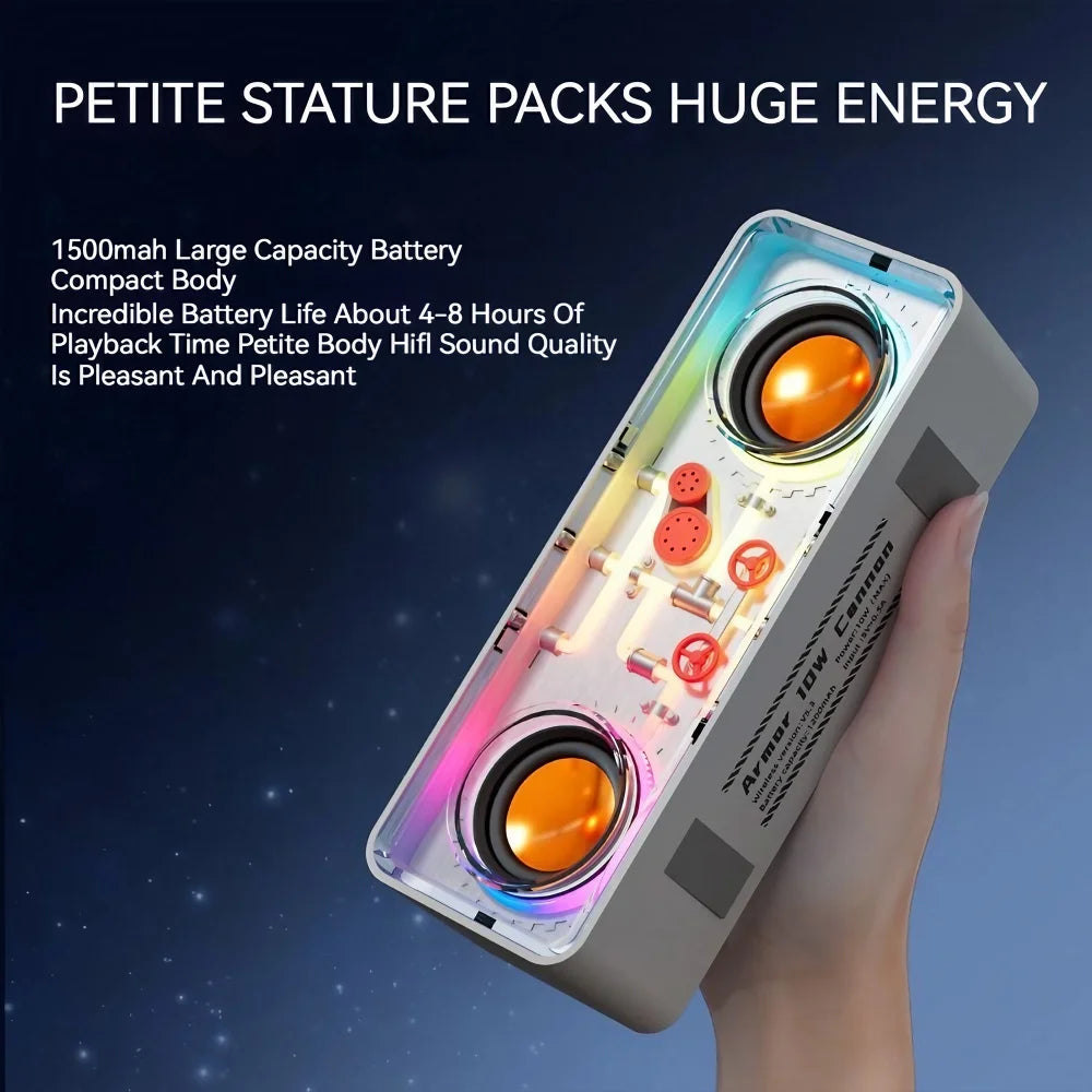 1PC Punk Style Dual Speakers Transparent Mechanical Wireless Bluetooth Speakers LED TWS Bass Diaphragm Sound