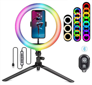 26CM RGB Fill Photography Lighting Phone Ringlight Tripod Stand Photo Led Selfie Remote Control Ring Light Lamp Youtube Live