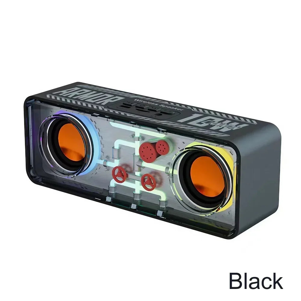 1PC Punk Style Dual Speakers Transparent Mechanical Wireless Bluetooth Speakers LED TWS Bass Diaphragm Sound