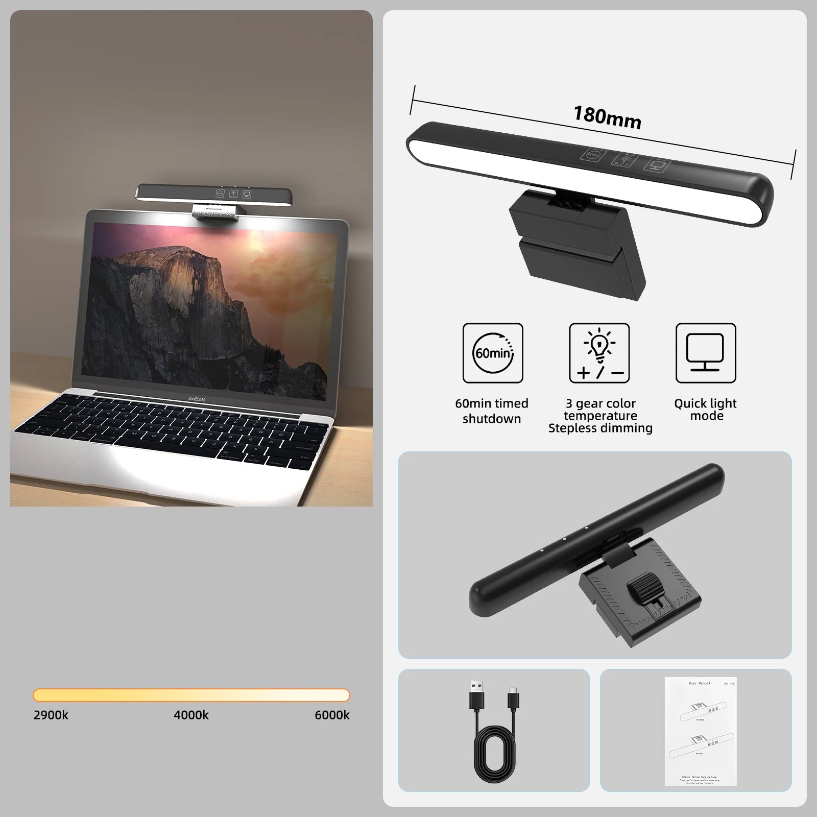 USB Stepless Dimming Screen Hanging Light Curved Screen Monitor Light RGB Background Atmosphere Desk Lamp Monitor Light Bar
