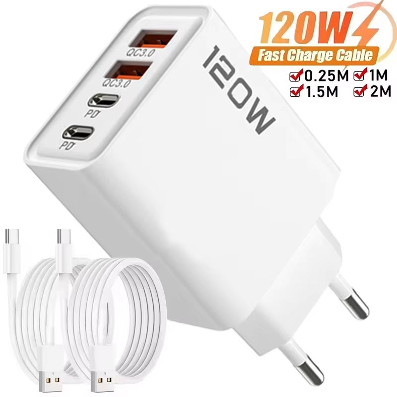 Total 120W Phone Charger Fast Charging Quick Charger PD USB Type C Wall Adapter for Iphone 16 15 Xiaomi 14 Huawei Redmi Oneplus