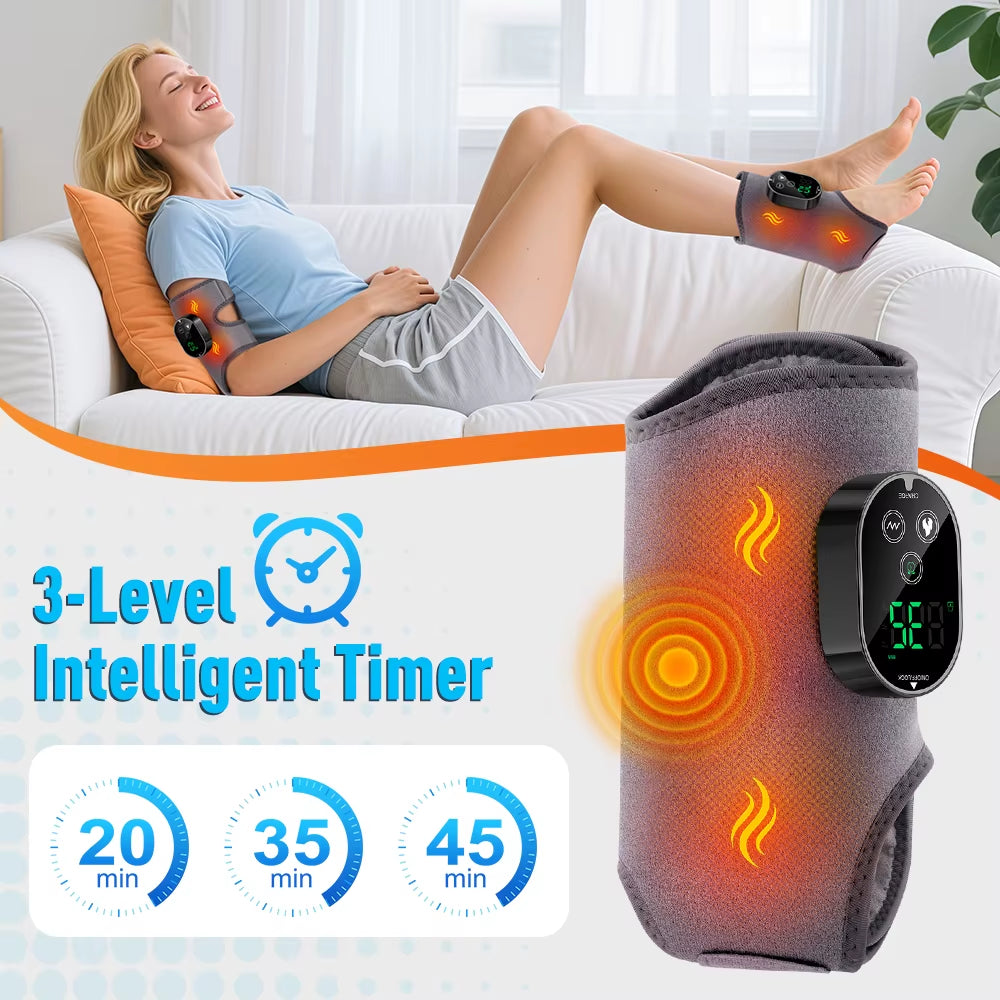 New Electric 3-In-1 Ankle Calf Foot Vibration Massager 6 Levels Hot Compress Massage Ankle Brace Plantar Fascia Leg Muscle Relax