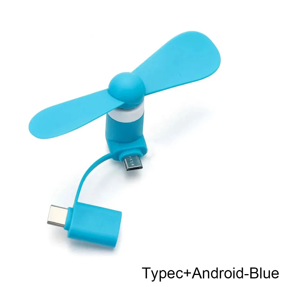 Universal Mobile Phone Handheld Fan Portable Phone Fan 2 in 1 Type-C Small Mini USB Chargeable Fan for Mobile Phone