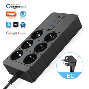 Smart Wifi Power Strip 4/6 EU 4USB Outlets Plug 5V3.1A Charging Port Timing Bluetooth Control with Alexa Googlehome Assistant