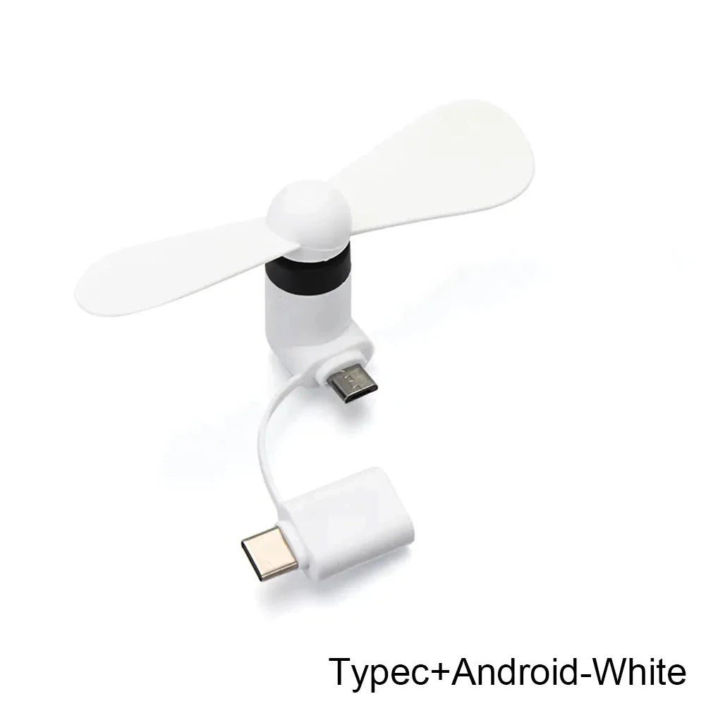 Universal Mobile Phone Handheld Fan Portable Phone Fan 2 in 1 Type-C Small Mini USB Chargeable Fan for Mobile Phone