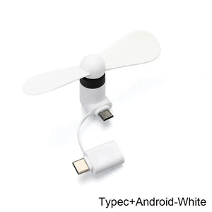 Universal Mobile Phone Handheld Fan Portable Phone Fan 2 in 1 Type-C Small Mini USB Chargeable Fan for Mobile Phone
