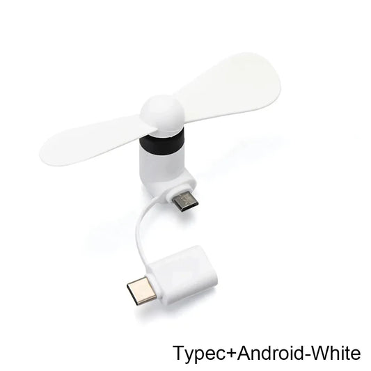 Universal Mobile Phone Handheld Fan Portable Phone Fan 2 in 1 Type-C Small Mini USB Chargeable Fan for Mobile Phone