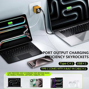 3 in 1 Gan Charger,Scalable 80W Max Fast Charger Module with Type C Cable and 2 USB Ports, Retractable Spiritukal 80 Watt Charging, Wall Plug with 31.5 Inch Cable for Iphone (2*Green)