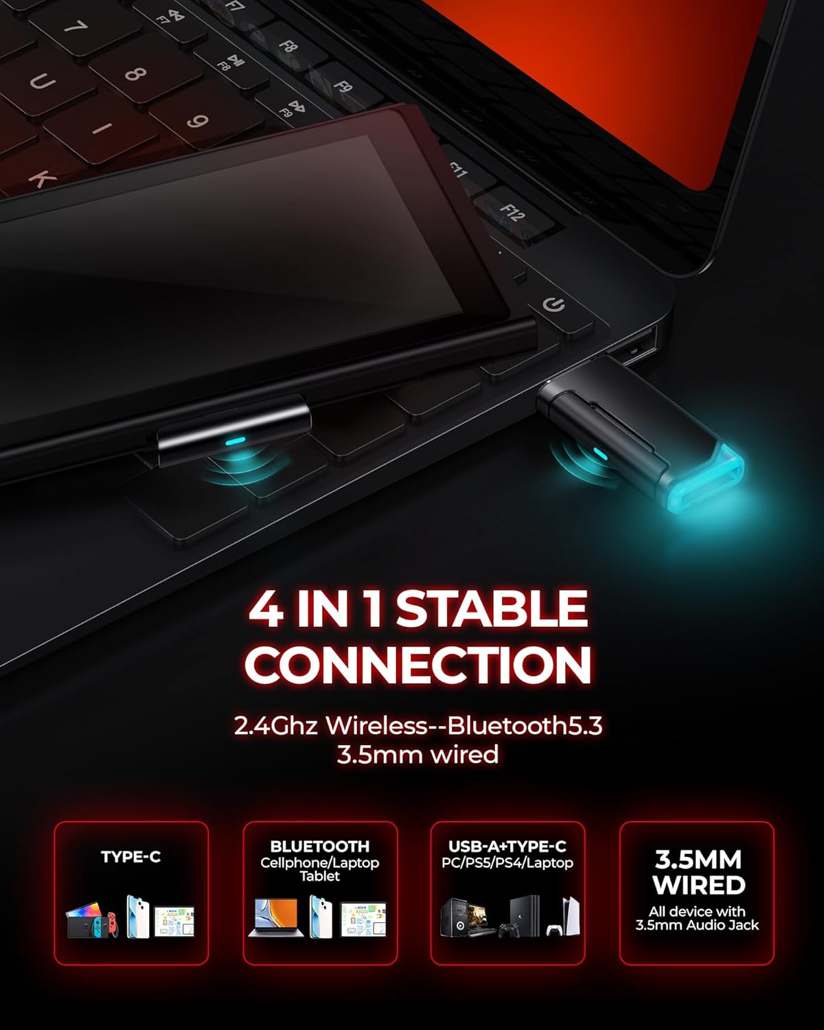 Wireless Gaming Headset, 7.1 Surround Sound, 2.4Ghz USB Gaming Headphones Bluetooth 5.4, 100-Hr Noise Canceling Mic RGB Light, Wireless Headset for PC PS5 PS4 Mac Switch, ONLY Wired Mode Suit for Xbox