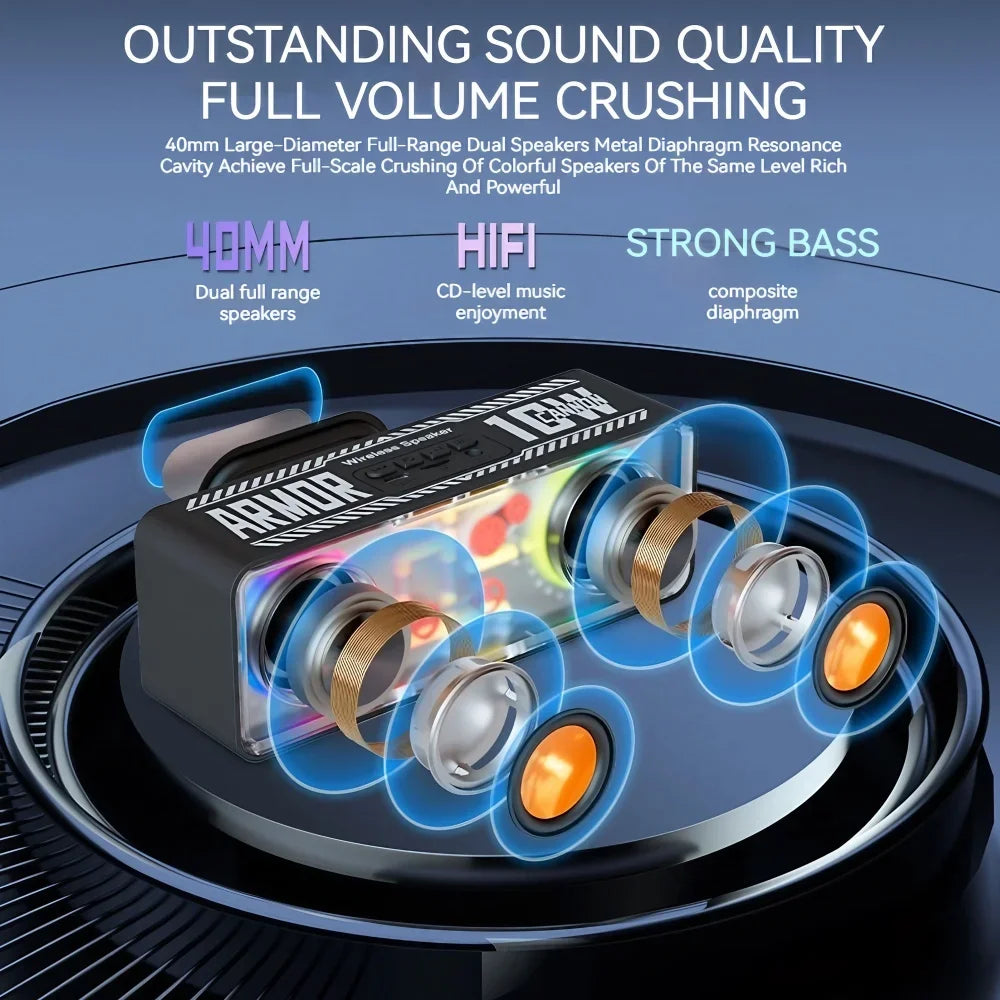 1PC LED TWS Bass Vibro-Sound PUNK Style Dual Speakers Transparent Mechanical Wireless Bluetooth Speakers