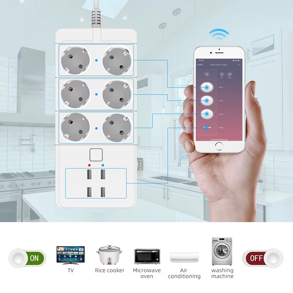 Smart Wifi Power Strip 3/4/6 EU 4USB Charging Port Timing With5V3.1A.Bluetooth Control Alexa Google Home Assistant