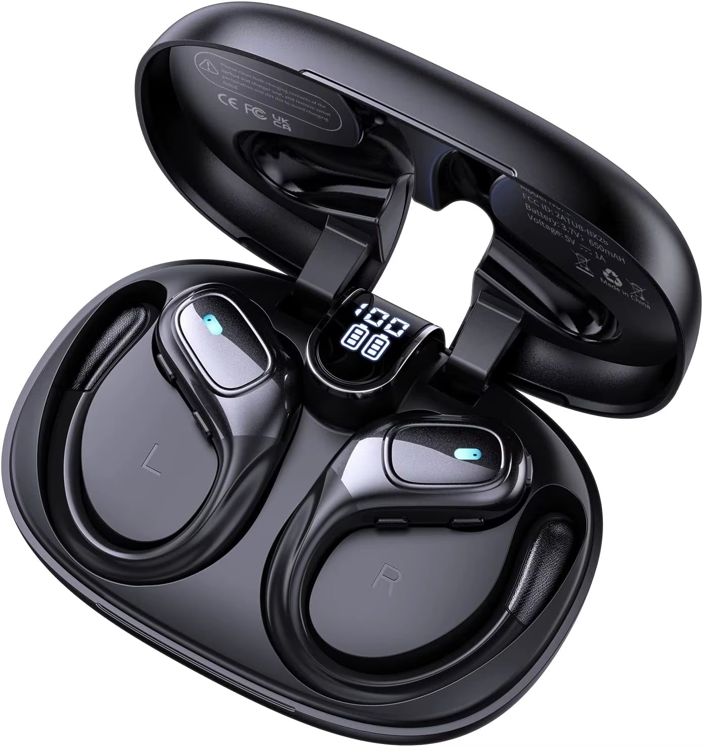 Sport Bluetooth 5.3 Earphones Earhook Headphones IPX7 Waterproof Wireless Earbuds 75 Hrs with LED Power Display Physical Buttons