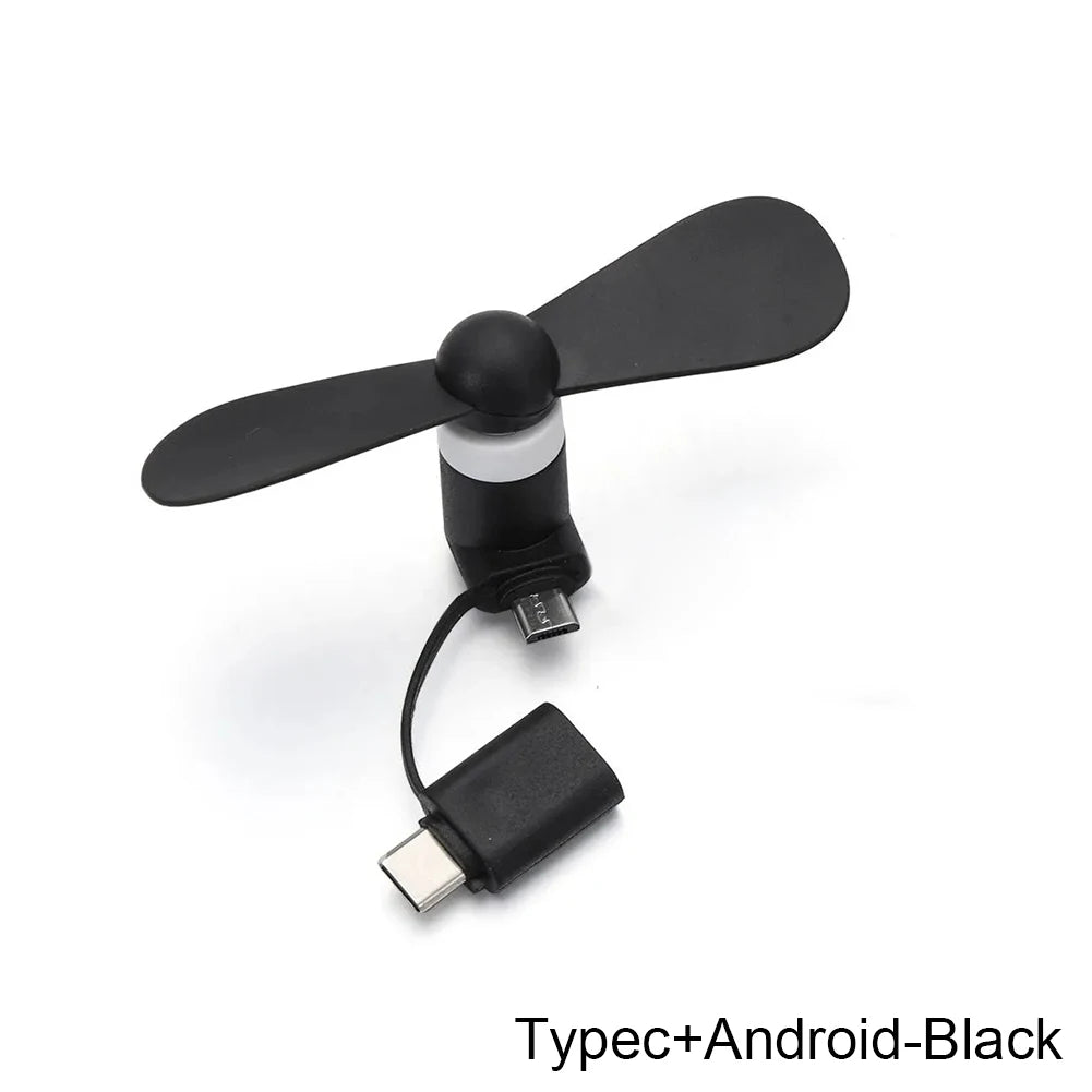 Universal Mobile Phone Handheld Fan Portable Phone Fan 2 in 1 Type-C Small Mini USB Chargeable Fan for Mobile Phone