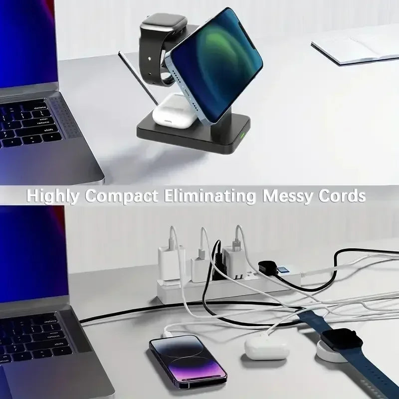 3 in 1 Magnetic Wireless Charger Stand for Iphone 15 14 13 12 Pro Max Apple Watch 1-8 Airpods Macsafe Fast Charging Station Dock