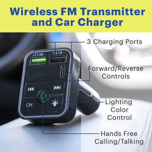 . Bluetooth FM Car Charger with LCD Screen, Type C, Wirelessly Stream Calls and Music