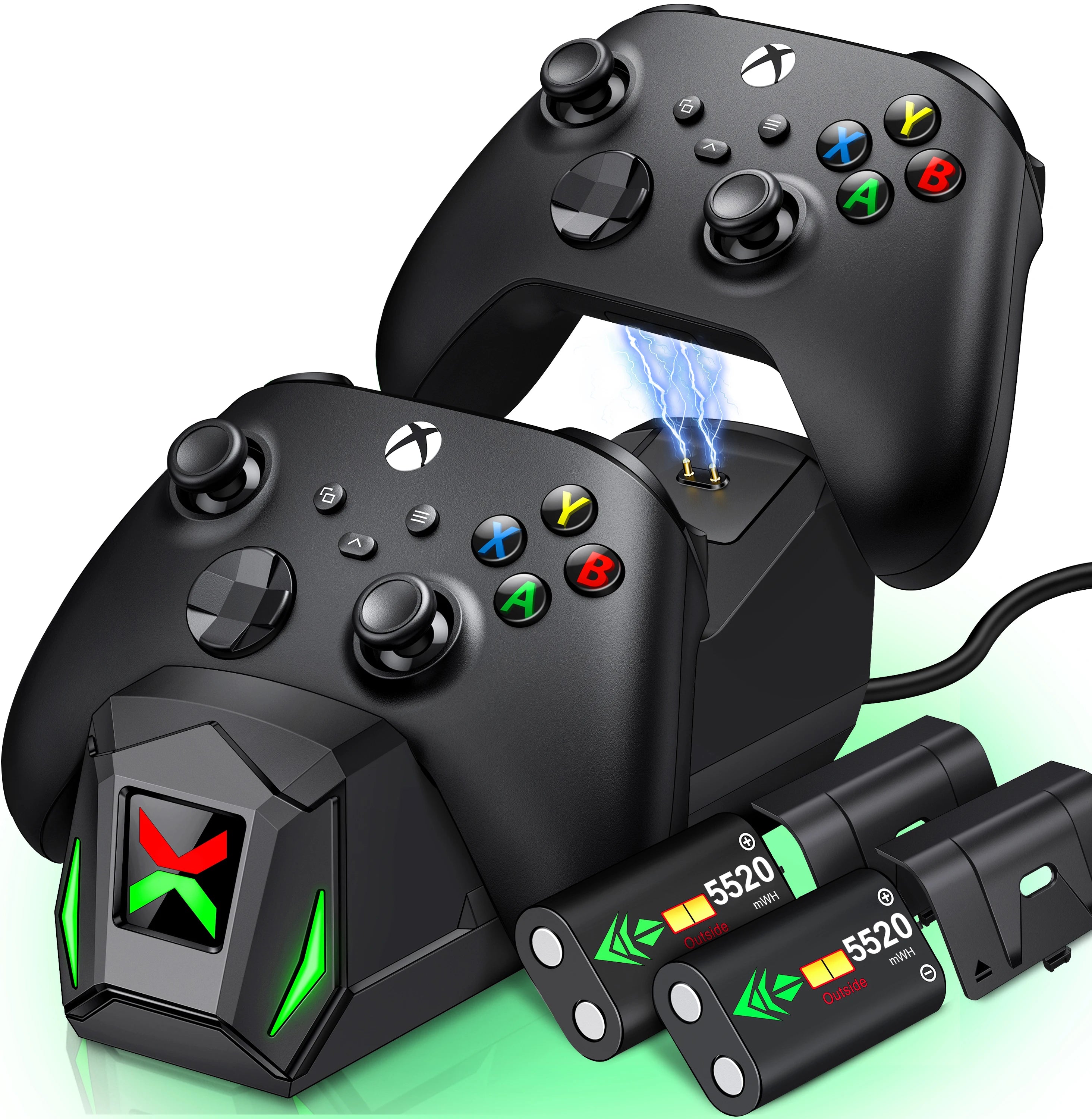 Charging Dock Station for Xbox One/Xbox One X/Xbox One S Controller Charger for Xbox Series X/Xbox Seires S with 2Pcs Batteries