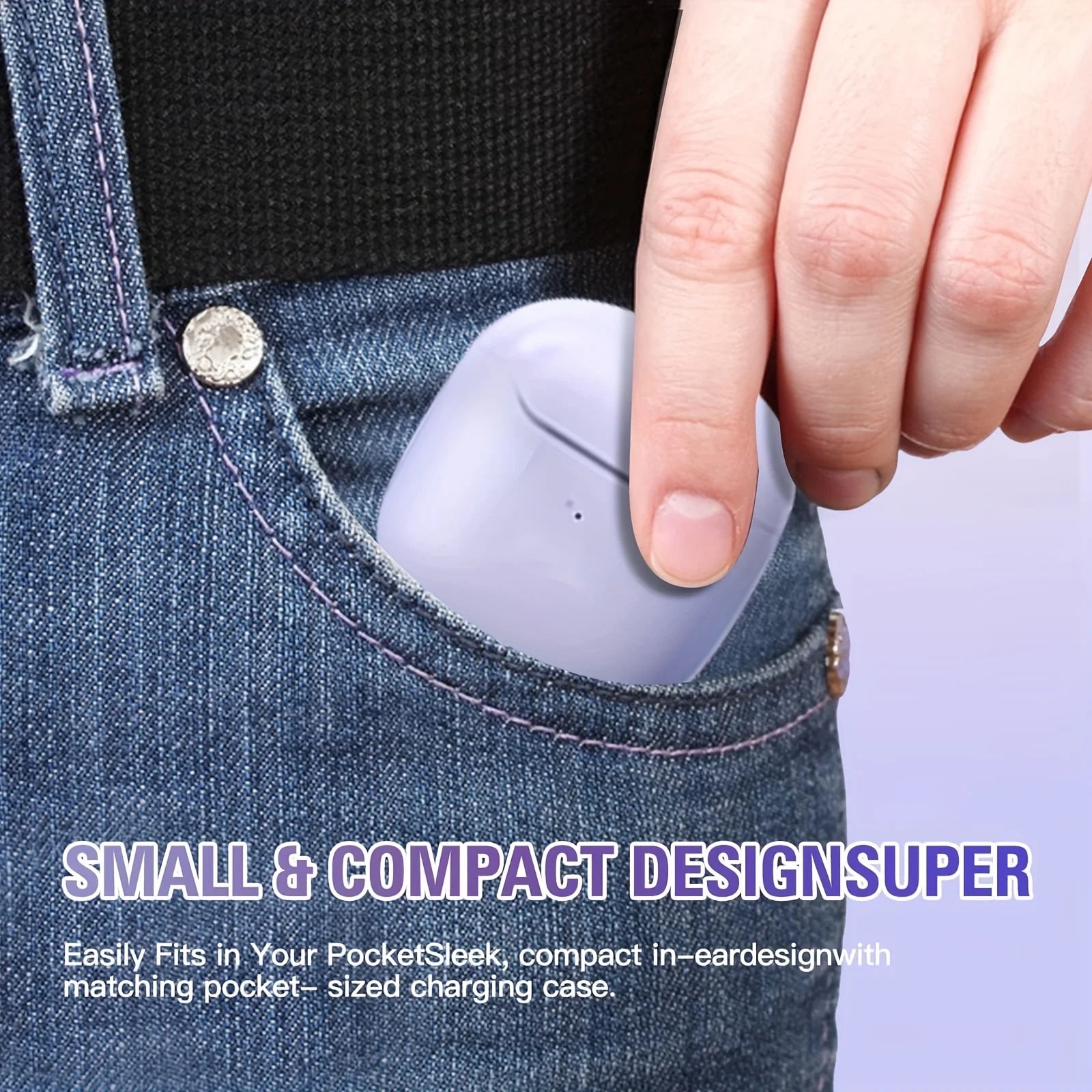 True Wireless Earbuds Purple in Ear Headphone with Charging Case Wireless Earbud Earbuds with Microphone for Work