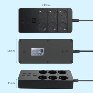 Smart Wifi Power Strip 4/6 EU 4USB Outlets Plug 5V3.1A Charging Port Timing Bluetooth Control with Alexa Googlehome Assistant