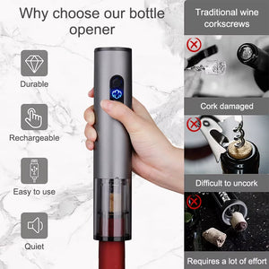 Electric Wine Bottle Opener Automatic Wine Opener Rechargeable Electric Corkscrew with Foil Cutter for Party Bar Wine Lover Gift