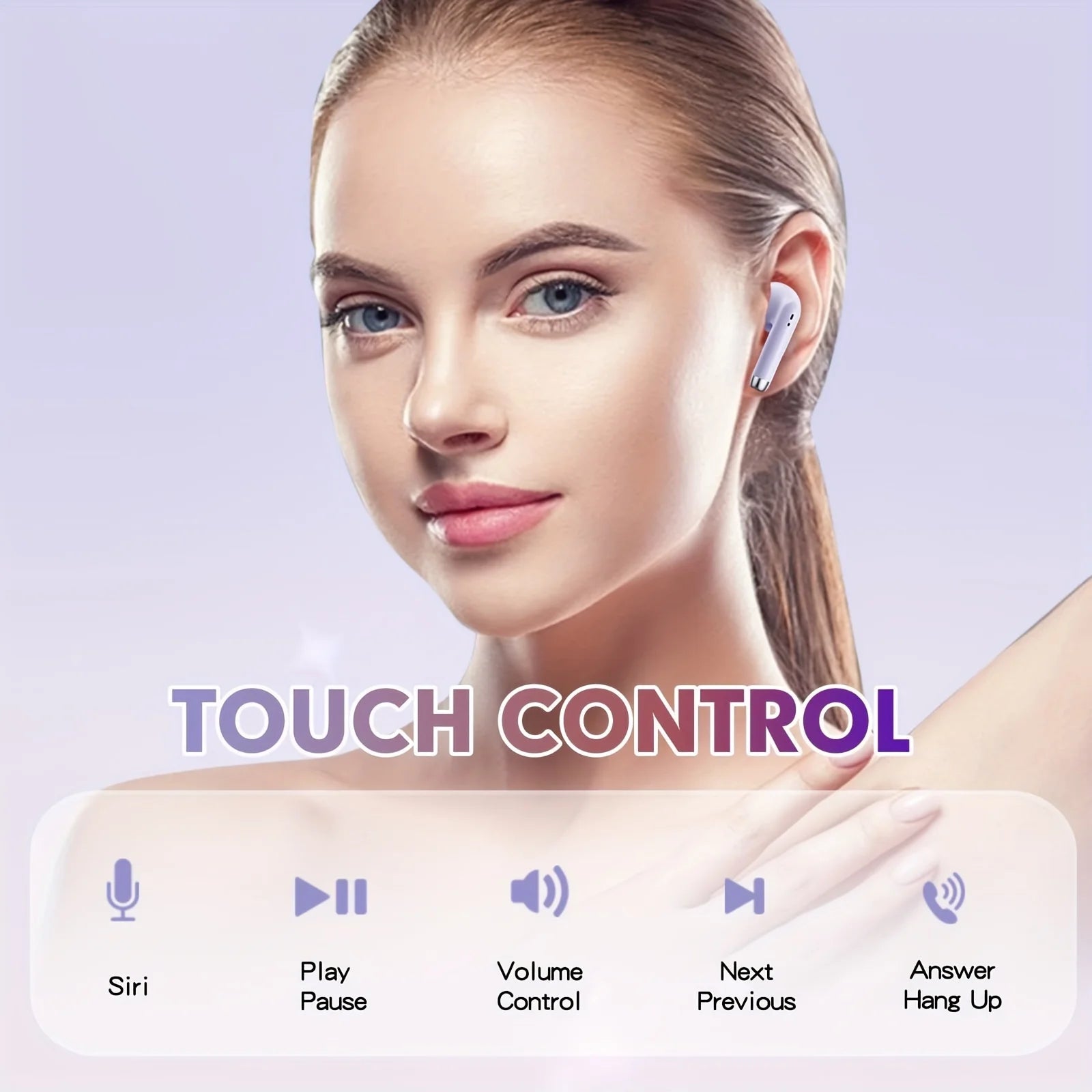 True Wireless Earbuds Purple in Ear Headphone with Charging Case Wireless Earbud Earbuds with Microphone for Work