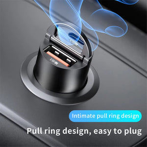 Car 100-200W Dual Port Mini USB Charger Ultra Fast Charging Cigarette Lighter Socket 12-24V Aluminum Cell Phone Charging Adapter