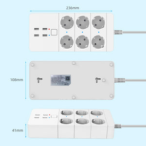 Smart Wifi Power Strip 3/4/6 EU 4USB Charging Port Timing With5V3.1A.Bluetooth Control Alexa Google Home Assistant