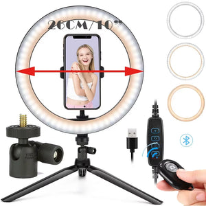 26CM RGB Fill Photography Lighting Phone Ringlight Tripod Stand Photo Led Selfie Remote Control Ring Light Lamp Youtube Live