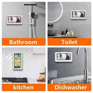 Wall Mounted Waterproof Phone Holder Cell Phone Storage Box Can Touched Shower Smartphone for Iphone 16 15 Samusng Xiaomi Stand