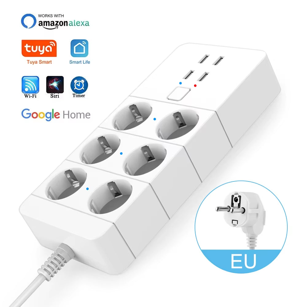 Smart Wifi Power Strip 4/6 EU 4USB Outlets Plug 5V3.1A Charging Port Timing Bluetooth Control with Alexa Googlehome Assistant