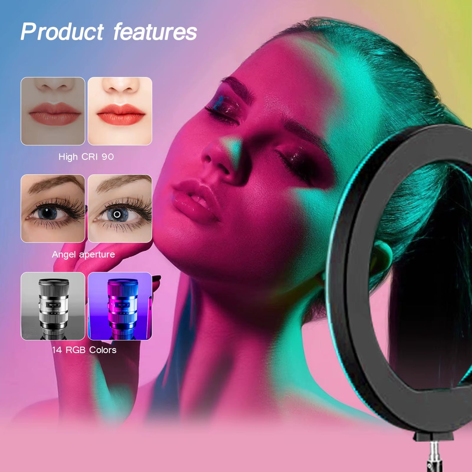 26CM RGB Fill Photography Lighting Phone Ringlight Tripod Stand Photo Led Selfie Remote Control Ring Light Lamp Youtube Live